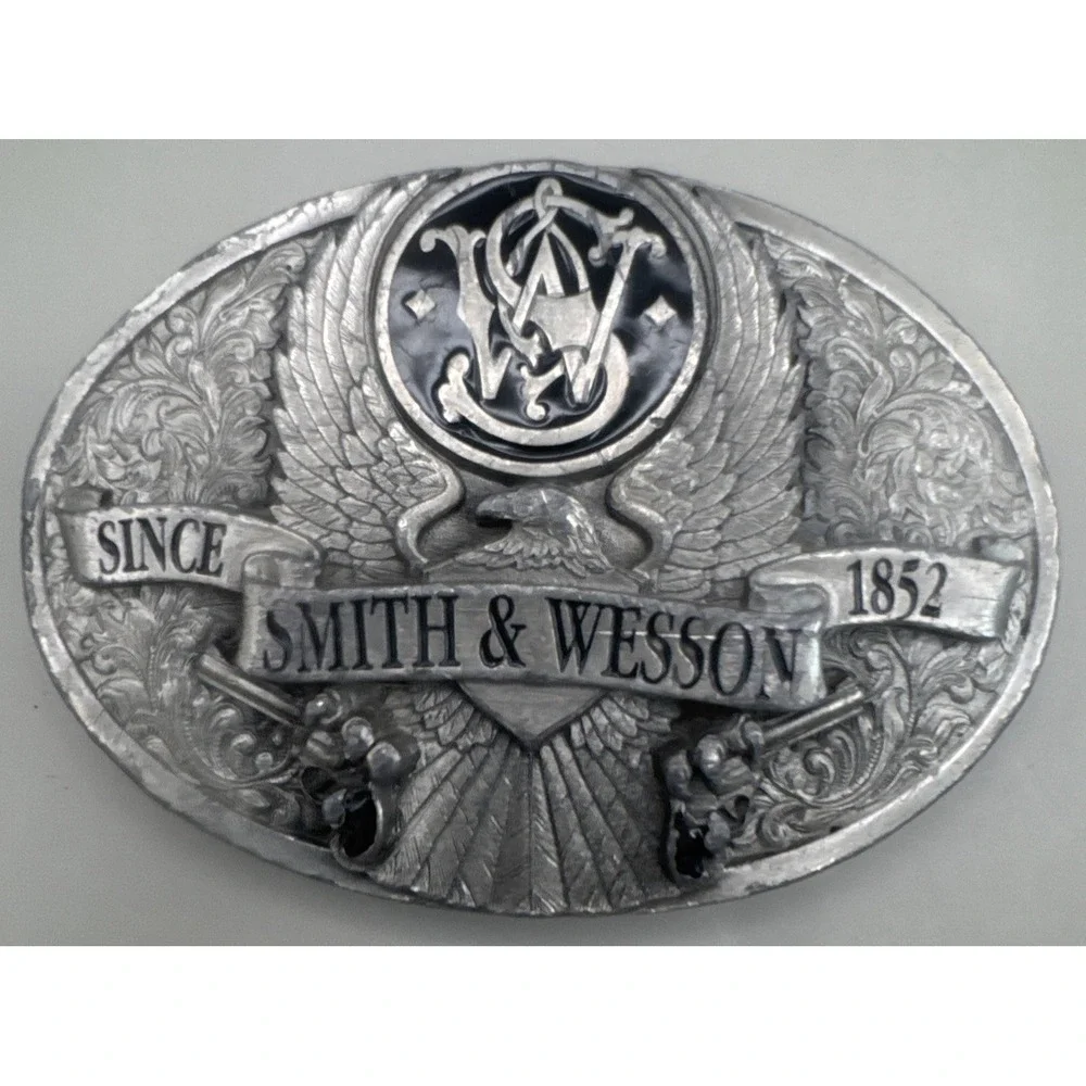 Bergamot Brass Works Smith & Wesson Silver & Black Belt Buckle Guns Eagle 940623